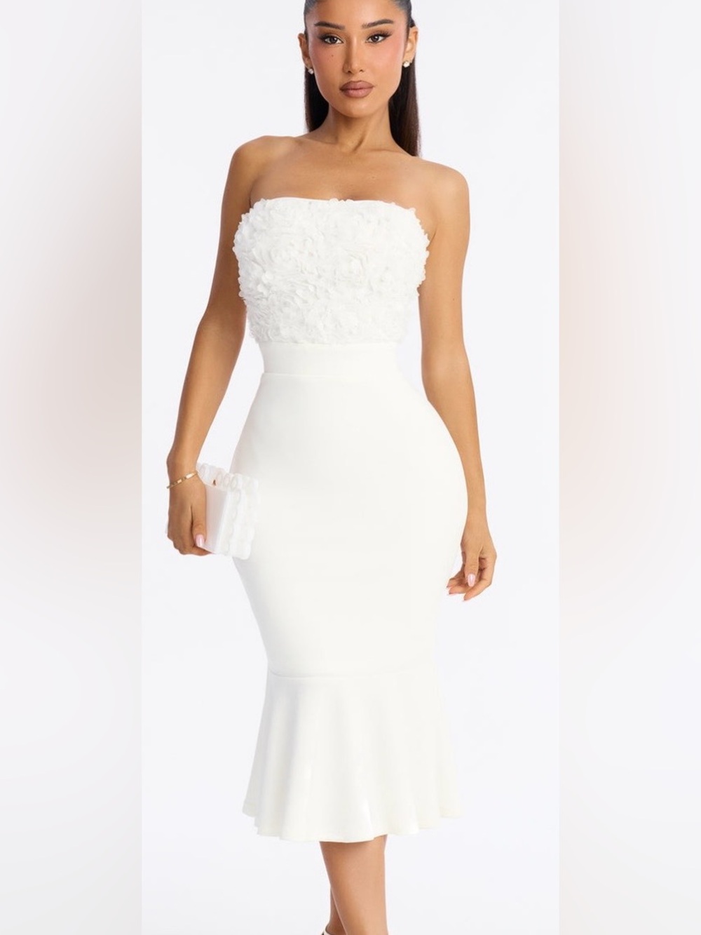 Fashion Nova White Floral Applique Dress